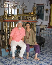 Happier times: Michael & Annie Talvé in the Paresi Synagogue, Cochin